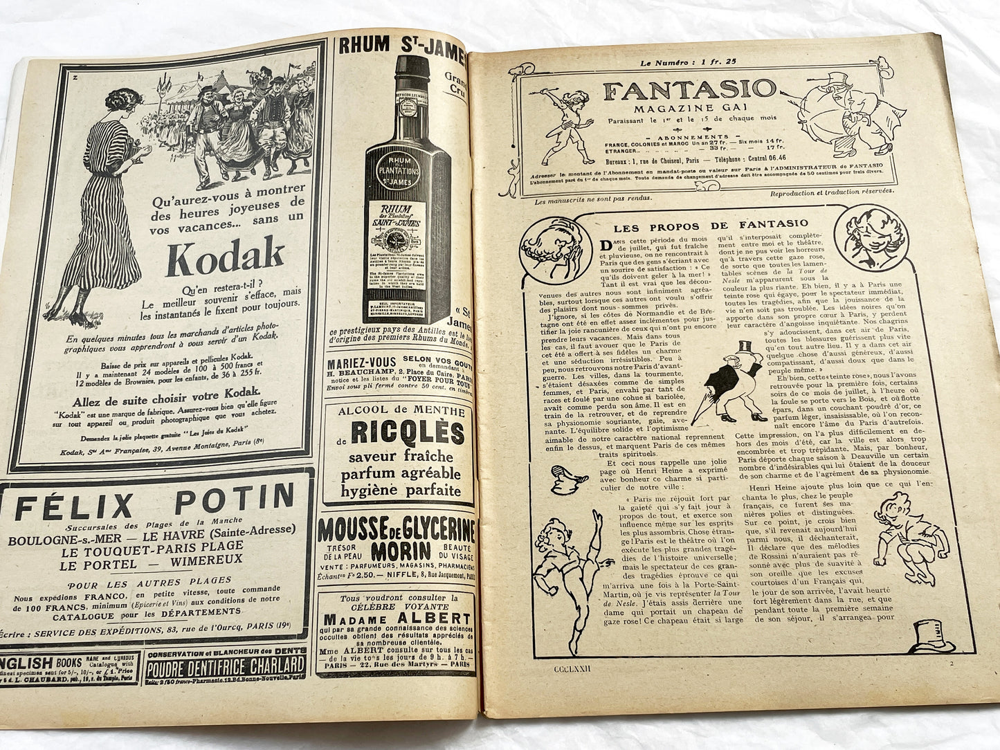 1920s - French magazine "Fantasio" with articles, photos, advertising, etc. - 1922 - 30 pages - Two pages missing