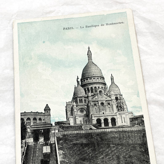 1910s - Vintage Postcard - Paris Sacré-Cœur Basilica Montmartre - Historic French Architecture Funicular View - Paris Scene