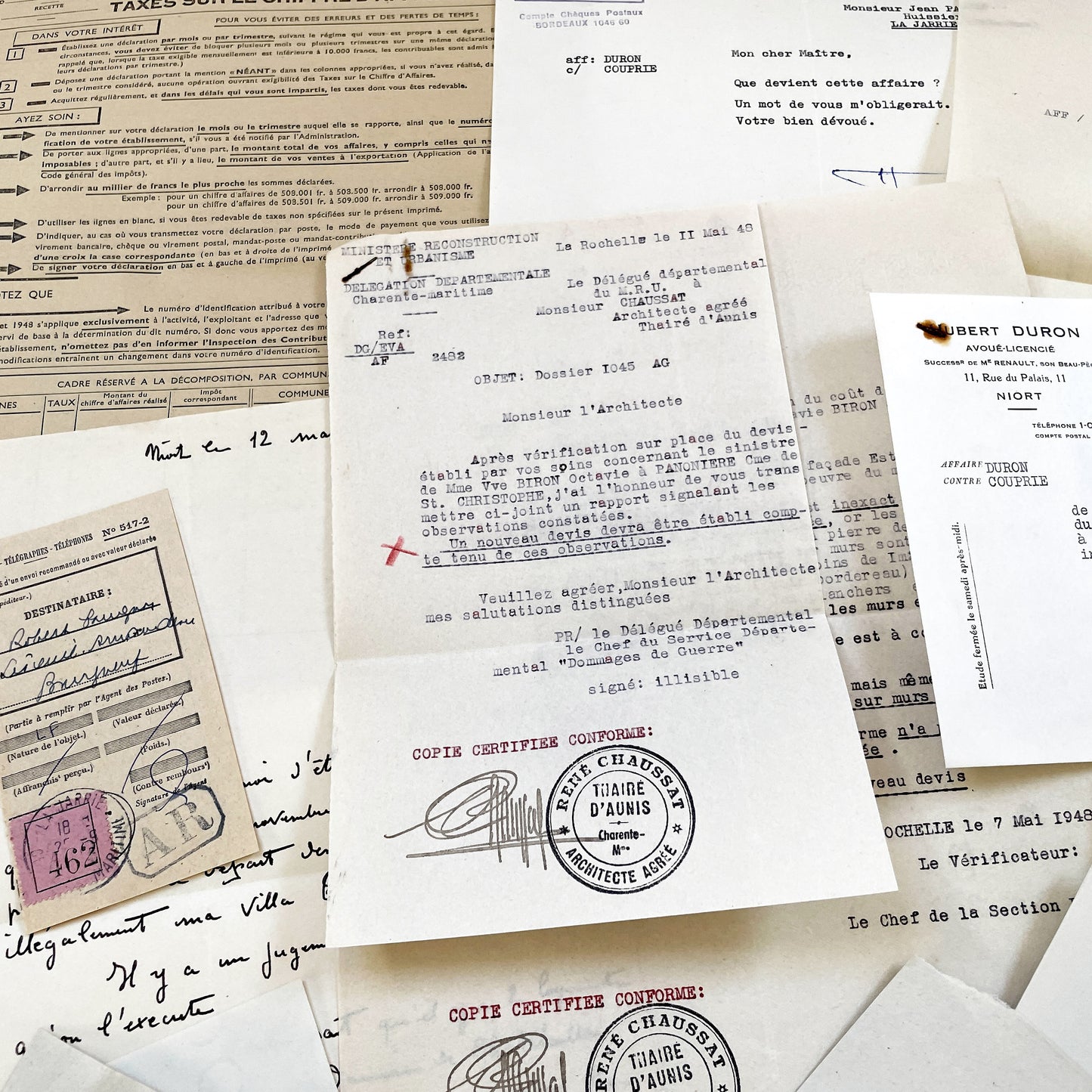 1950s - Vintage Ephemera Lot – French Letters, Invoices & Legal Documents from Notary Archive
