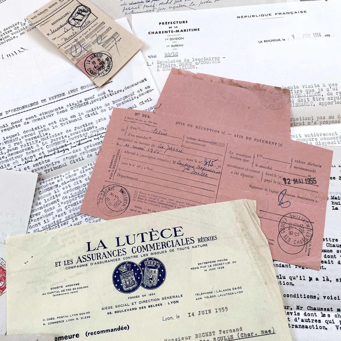 1950s - Vintage Ephemera Lot – French Letters, Invoices & Legal Documents from Notary Archive