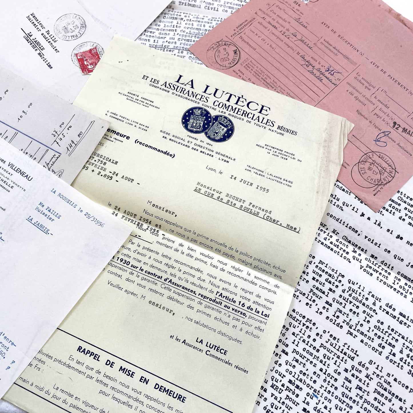 1950s - Vintage Ephemera Lot – French Letters, Invoices & Legal Documents from Notary Archive