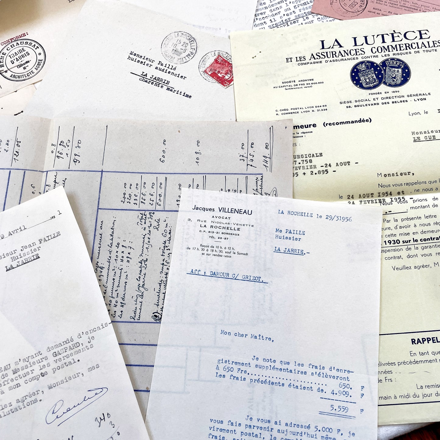 1950s - Vintage Ephemera Lot – French Letters, Invoices & Legal Documents from Notary Archive