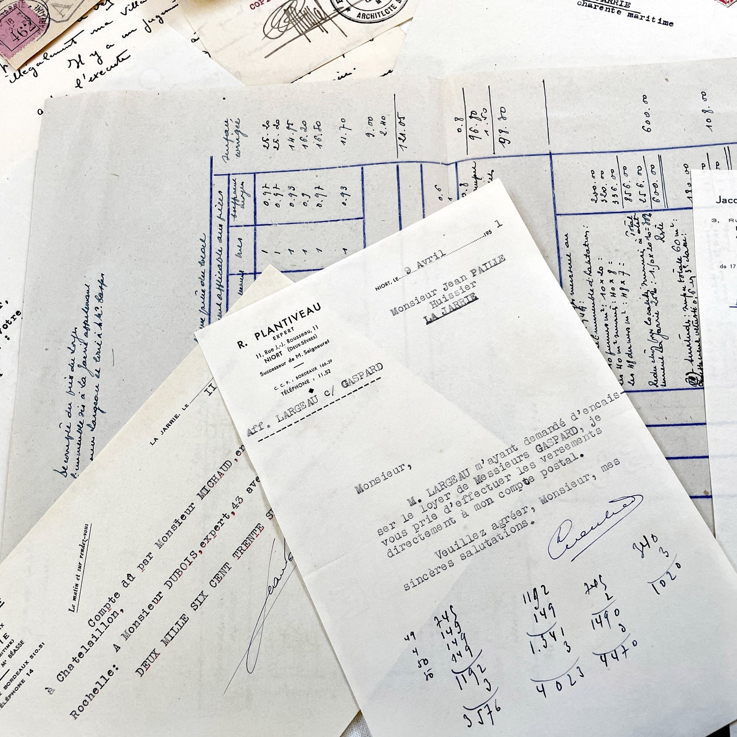 1950s - Vintage Ephemera Lot – French Letters, Invoices & Legal Documents from Notary Archive