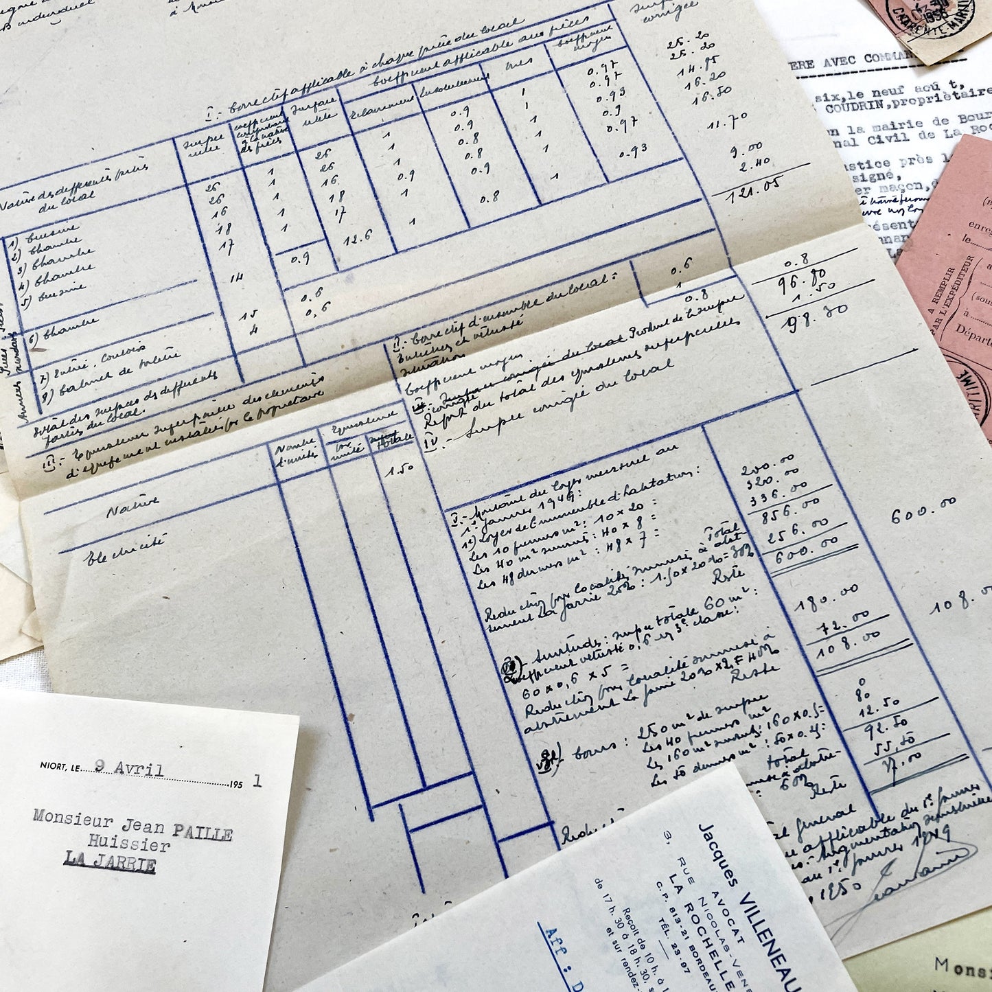 1950s - Vintage Ephemera Lot – French Letters, Invoices & Legal Documents from Notary Archive