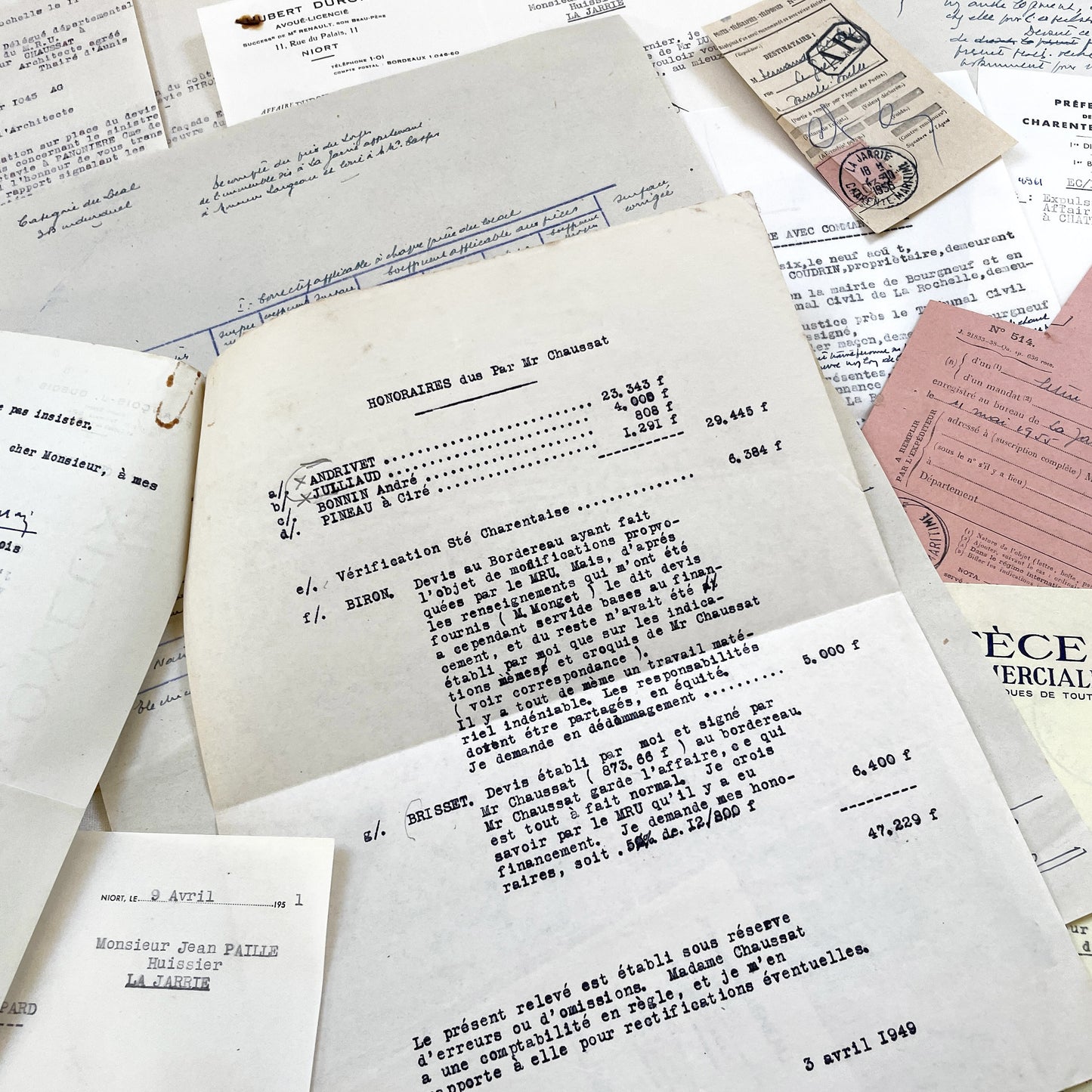 1950s - Vintage Ephemera Lot – French Letters, Invoices & Legal Documents from Notary Archive