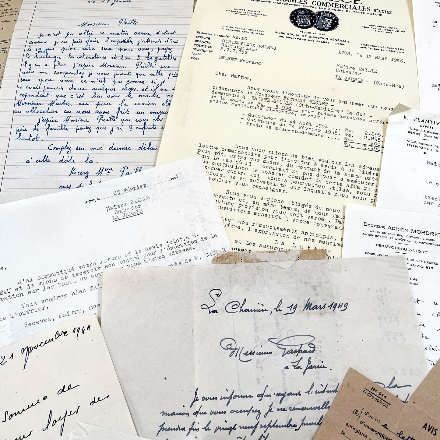 1950s - Vintage Ephemera Lot – French Letters, Invoices & Legal Documents from Notary Archive