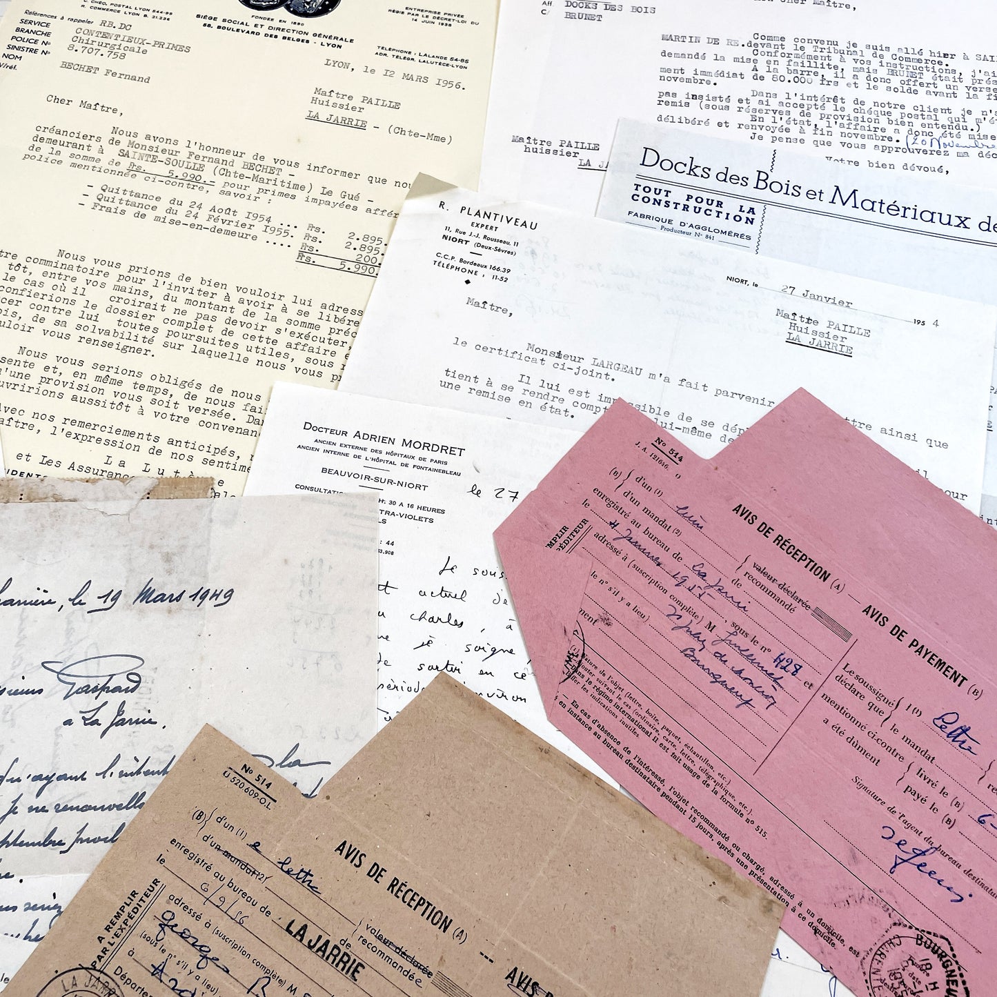 1950s - Vintage Ephemera Lot – French Letters, Invoices & Legal Documents from Notary Archive