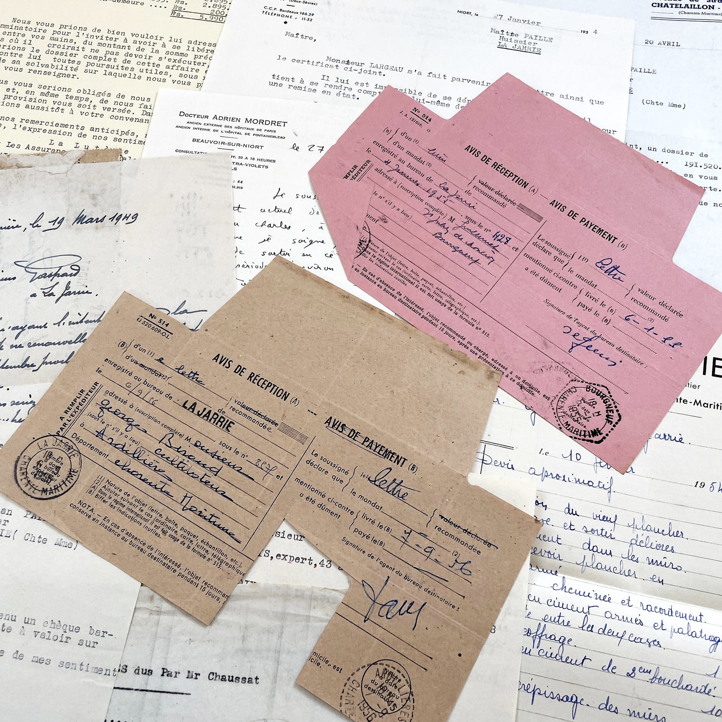1950s - Vintage Ephemera Lot – French Letters, Invoices & Legal Documents from Notary Archive