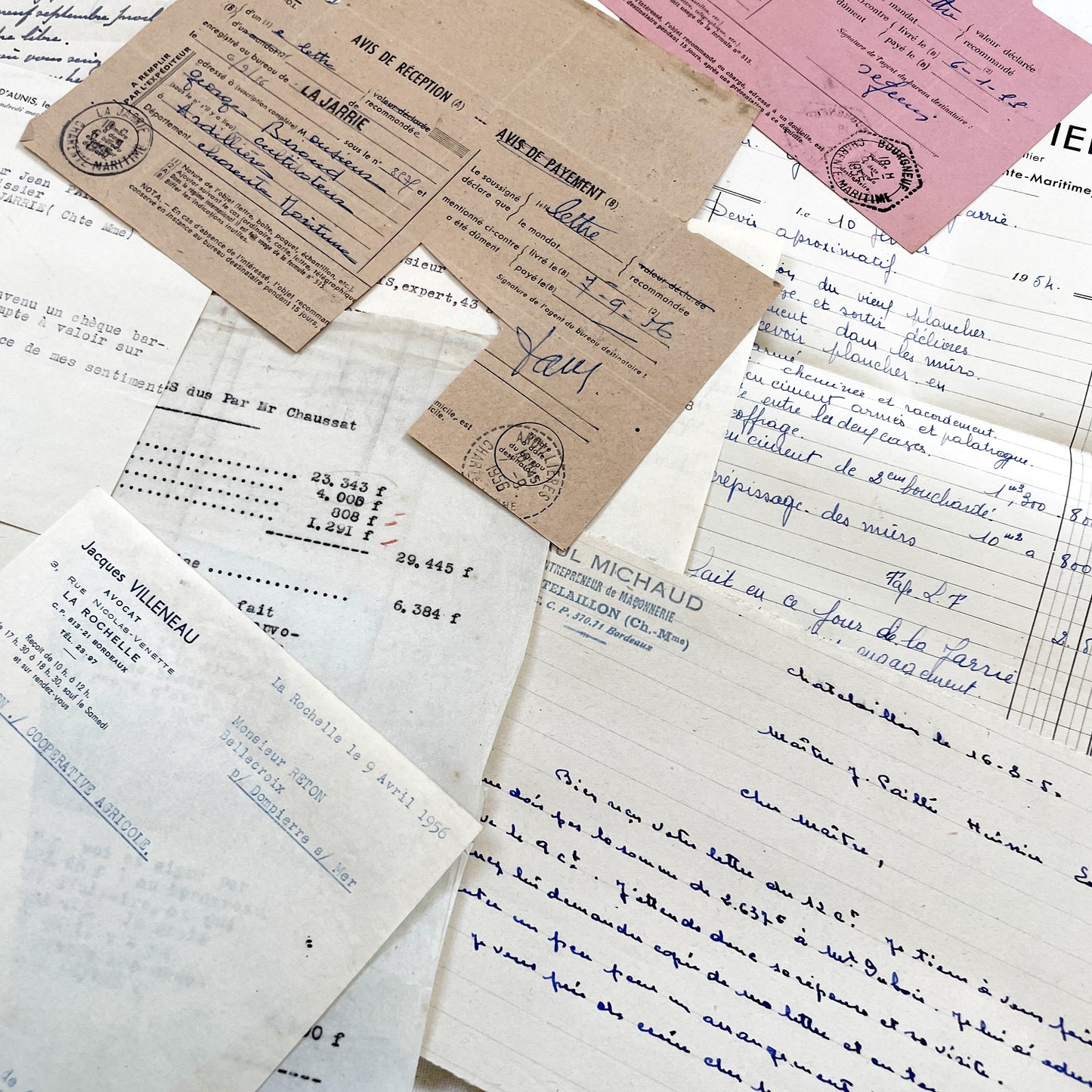 1950s - Vintage Ephemera Lot – French Letters, Invoices & Legal Documents from Notary Archive