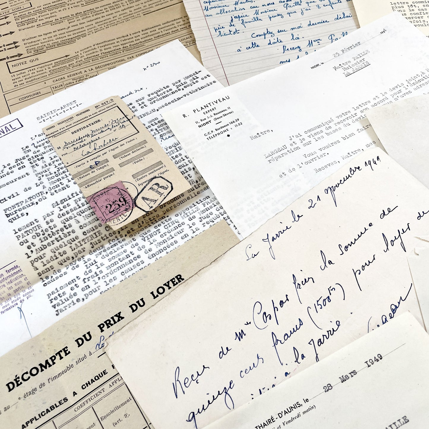 1950s - Vintage Ephemera Lot – French Letters, Invoices & Legal Documents from Notary Archive