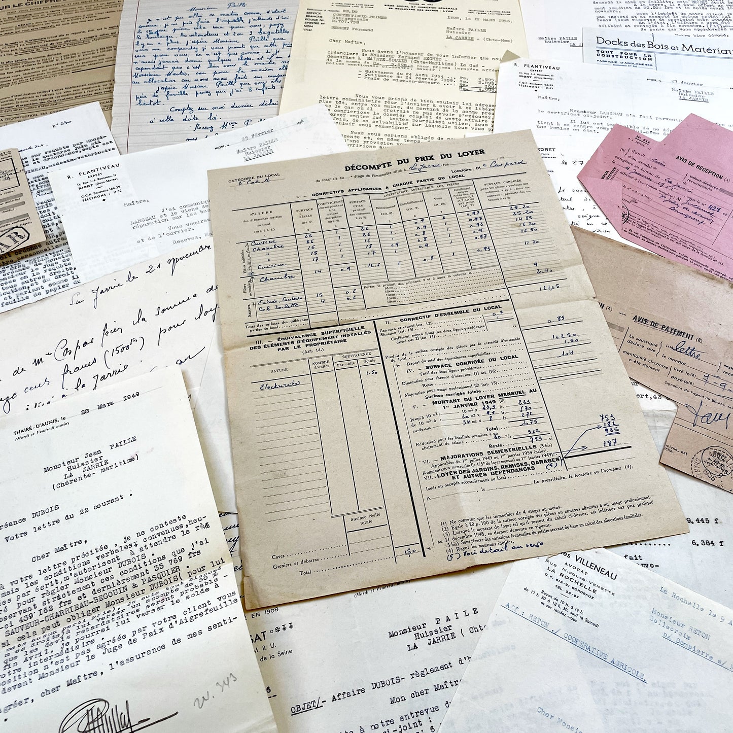 1950s - Vintage Ephemera Lot – French Letters, Invoices & Legal Documents from Notary Archive