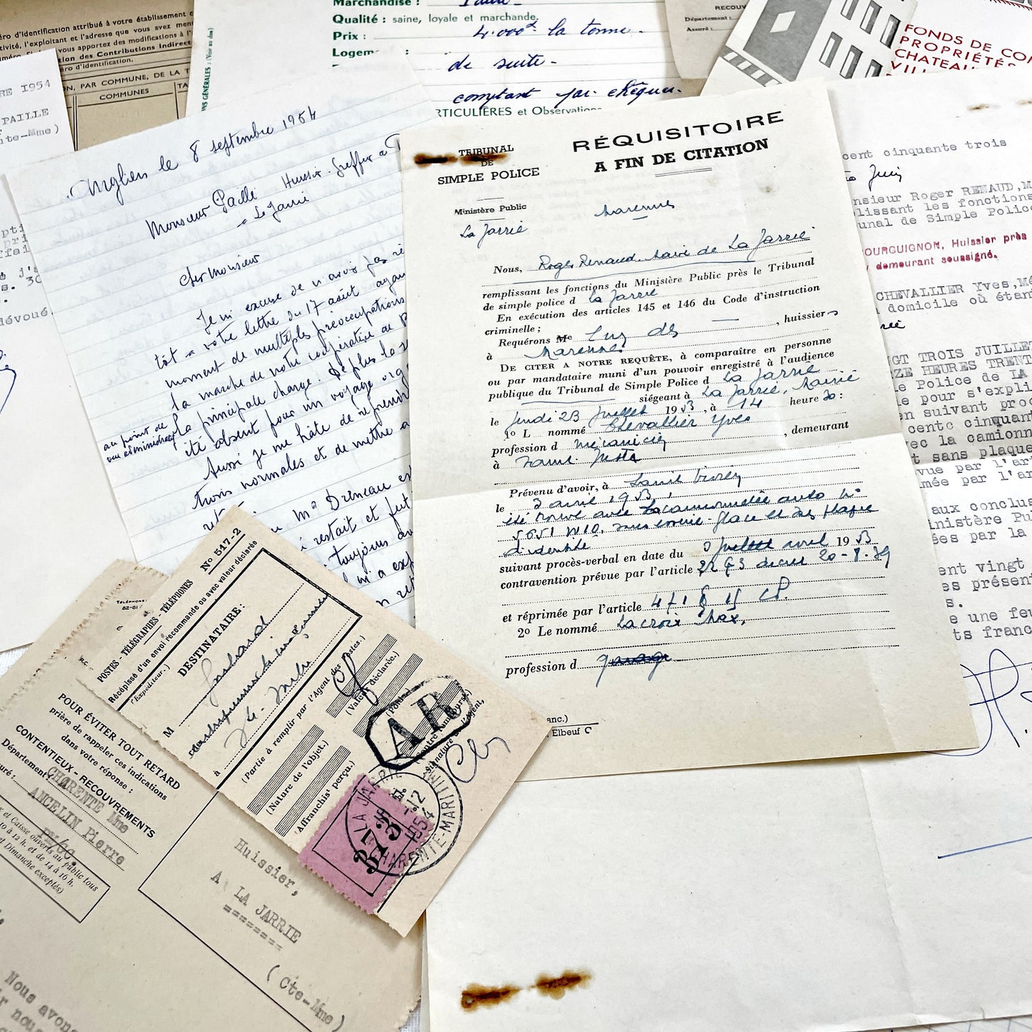 1950s - Vintage Ephemera Lot – French Letters, Invoices & Legal Documents from Notary Archive