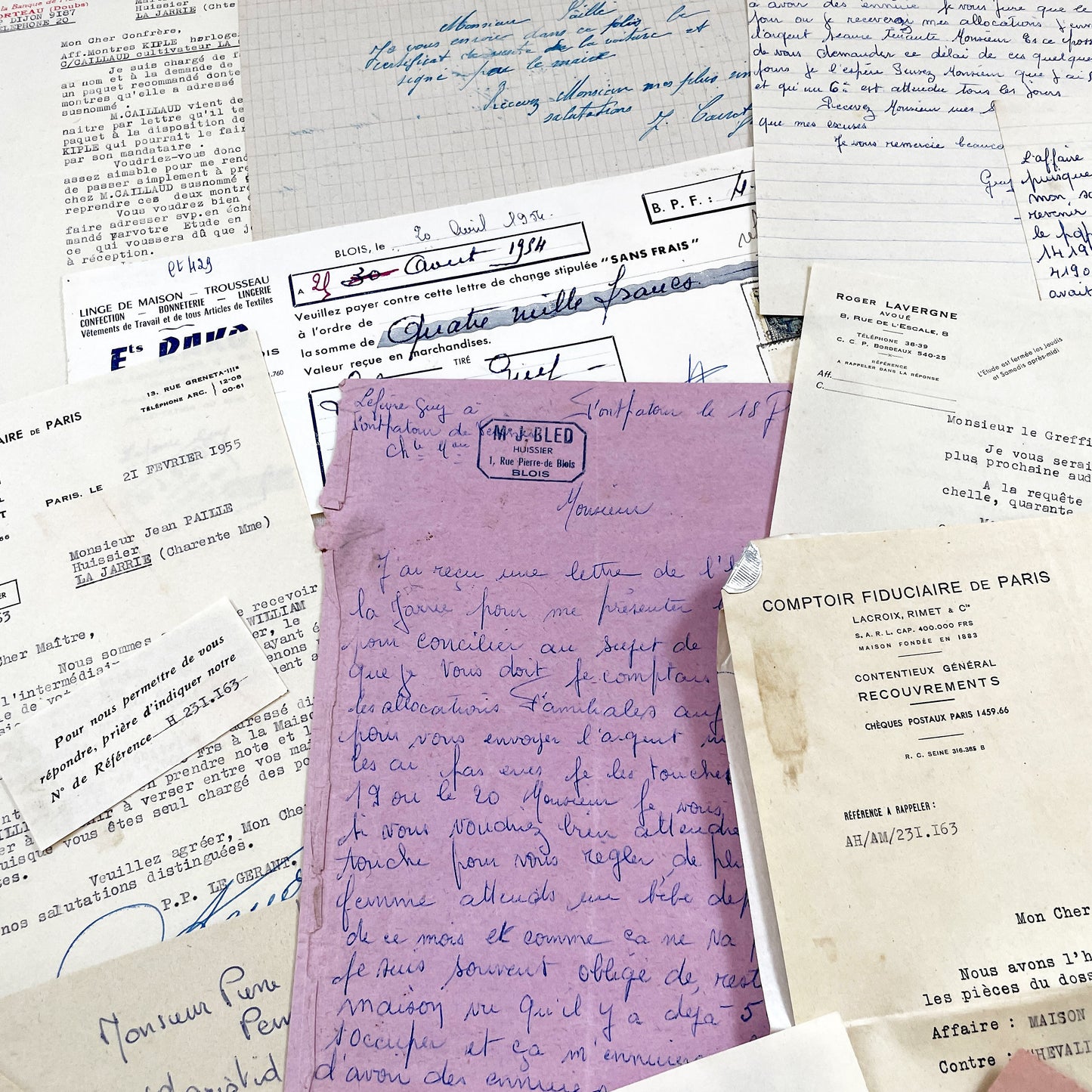 1950s - Vintage Ephemera Lot – French Letters, Invoices & Legal Documents from Notary Archive