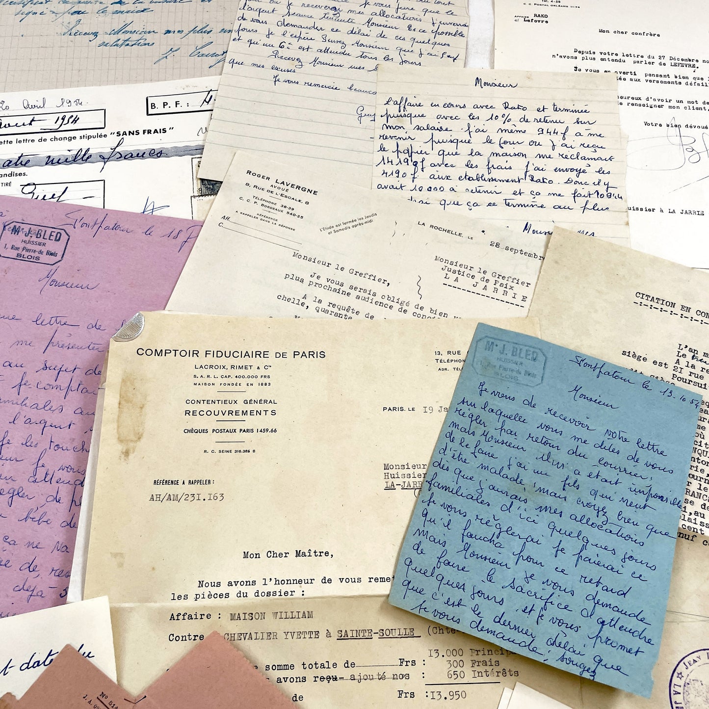 1950s - Vintage Ephemera Lot – French Letters, Invoices & Legal Documents from Notary Archive