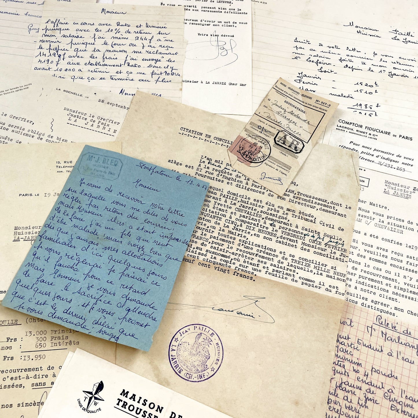 1950s - Vintage Ephemera Lot – French Letters, Invoices & Legal Documents from Notary Archive