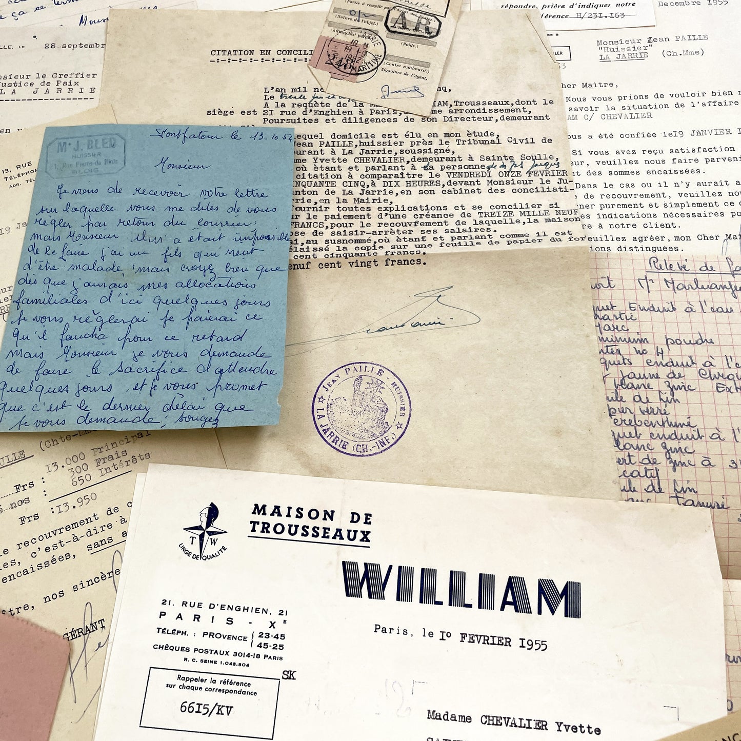 1950s - Vintage Ephemera Lot – French Letters, Invoices & Legal Documents from Notary Archive
