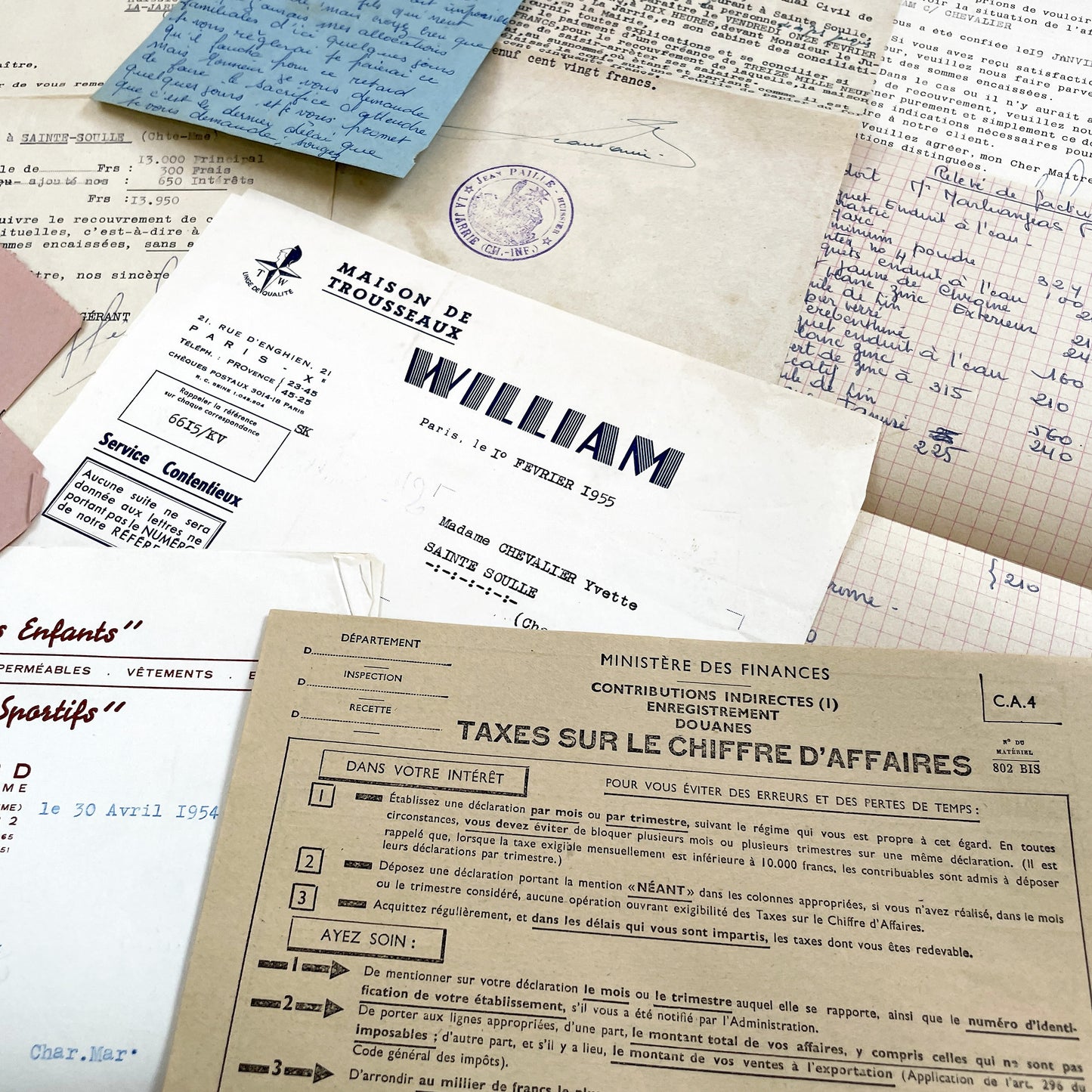 1950s - Vintage Ephemera Lot – French Letters, Invoices & Legal Documents from Notary Archive