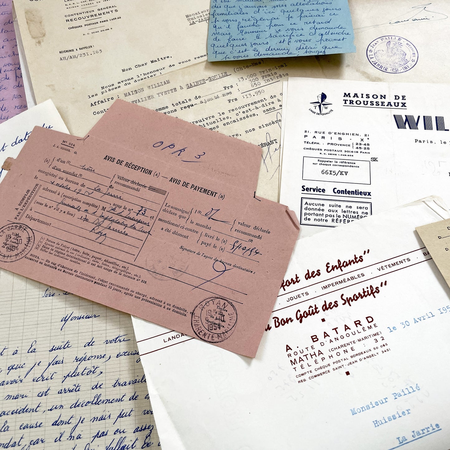 1950s - Vintage Ephemera Lot – French Letters, Invoices & Legal Documents from Notary Archive