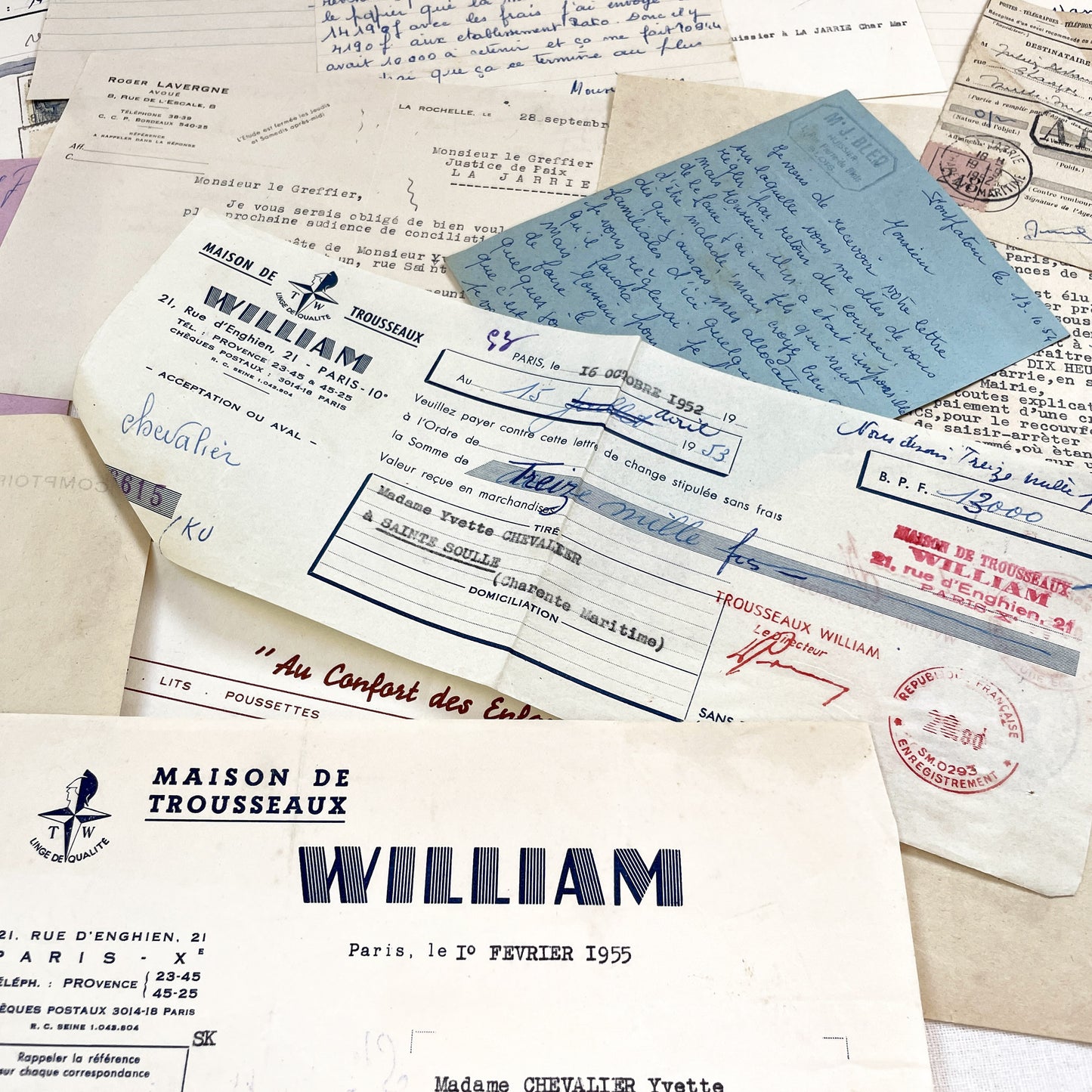 1950s - Vintage Ephemera Lot – French Letters, Invoices & Legal Documents from Notary Archive