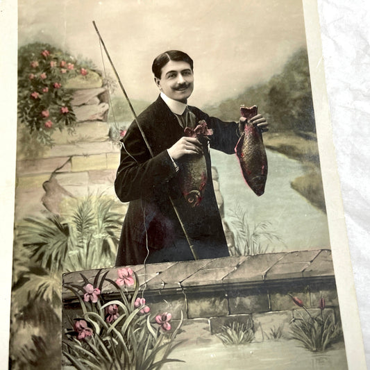 1900s - Vintage French Postcard - April Fool's Day Fisherman