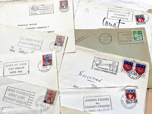 1960s - 30 French half-envelopes - Without letters inside - 1960s Ephemera for Junk Journals, Collage & Paper Crafts