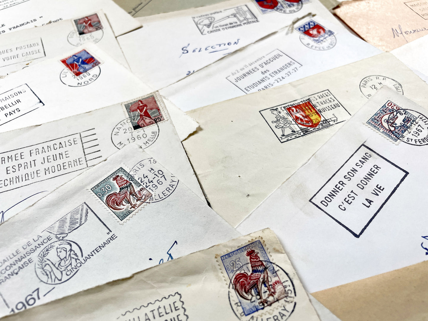 1960s - 30 French half-envelopes - Without letters inside - 1960s Ephemera for Junk Journals, Collage & Paper Crafts