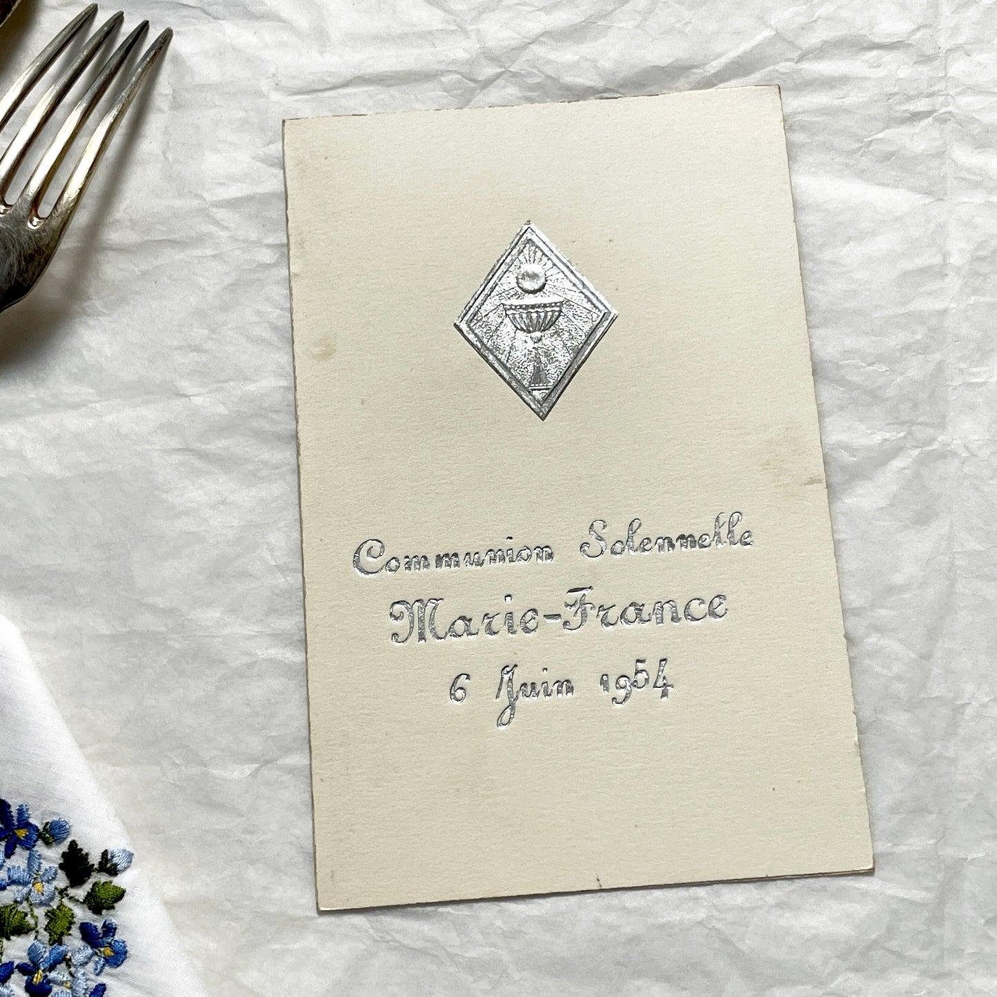 1950s - Vintage French First Communion Menu- 1954 - Religious Document - Gourmet Dinner - Lunch Cuisine - Rare Collectible