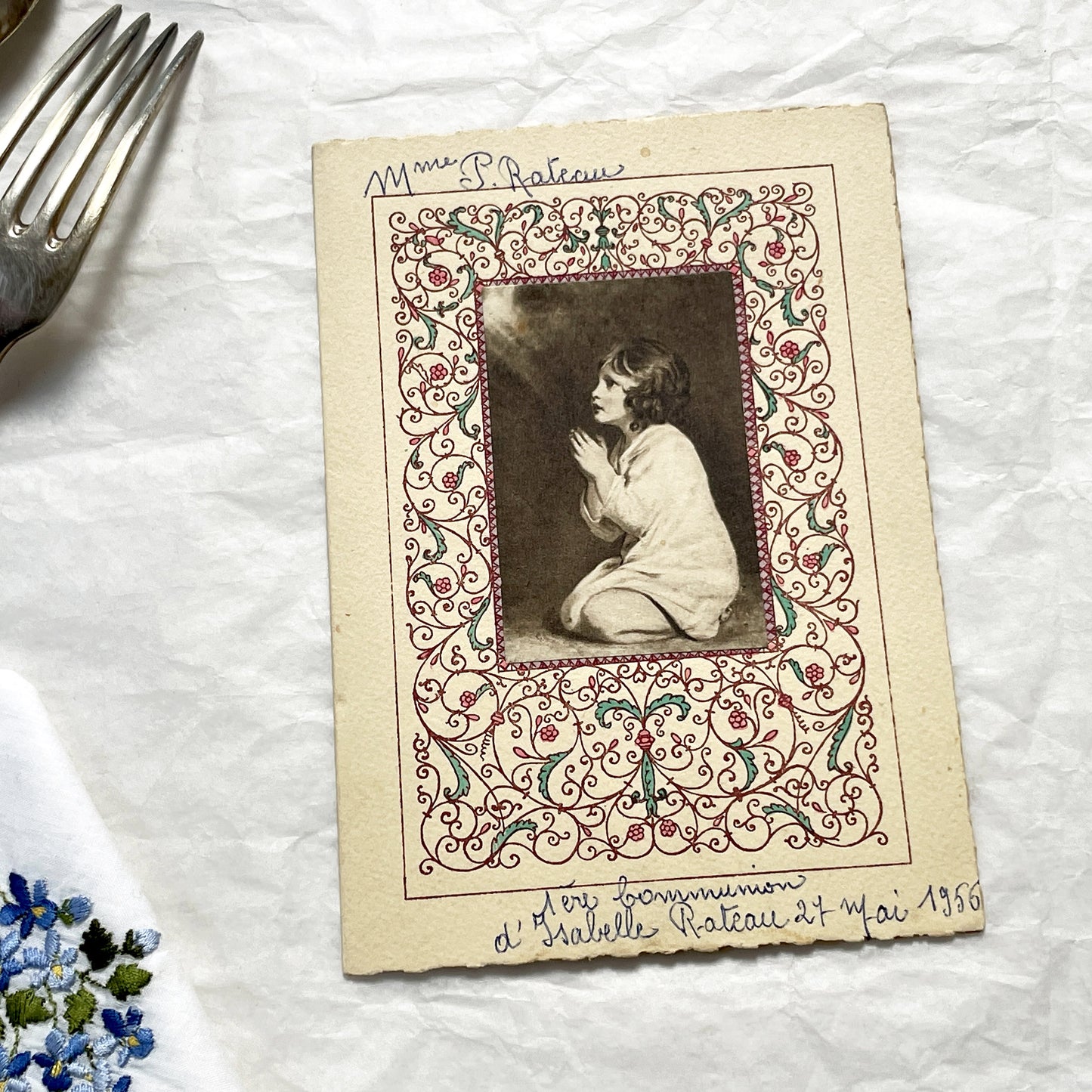 1950s - Vintage French First Communion Card & Celebration Menu - 1956 - Event Ephemera Rare Paper Collectible
