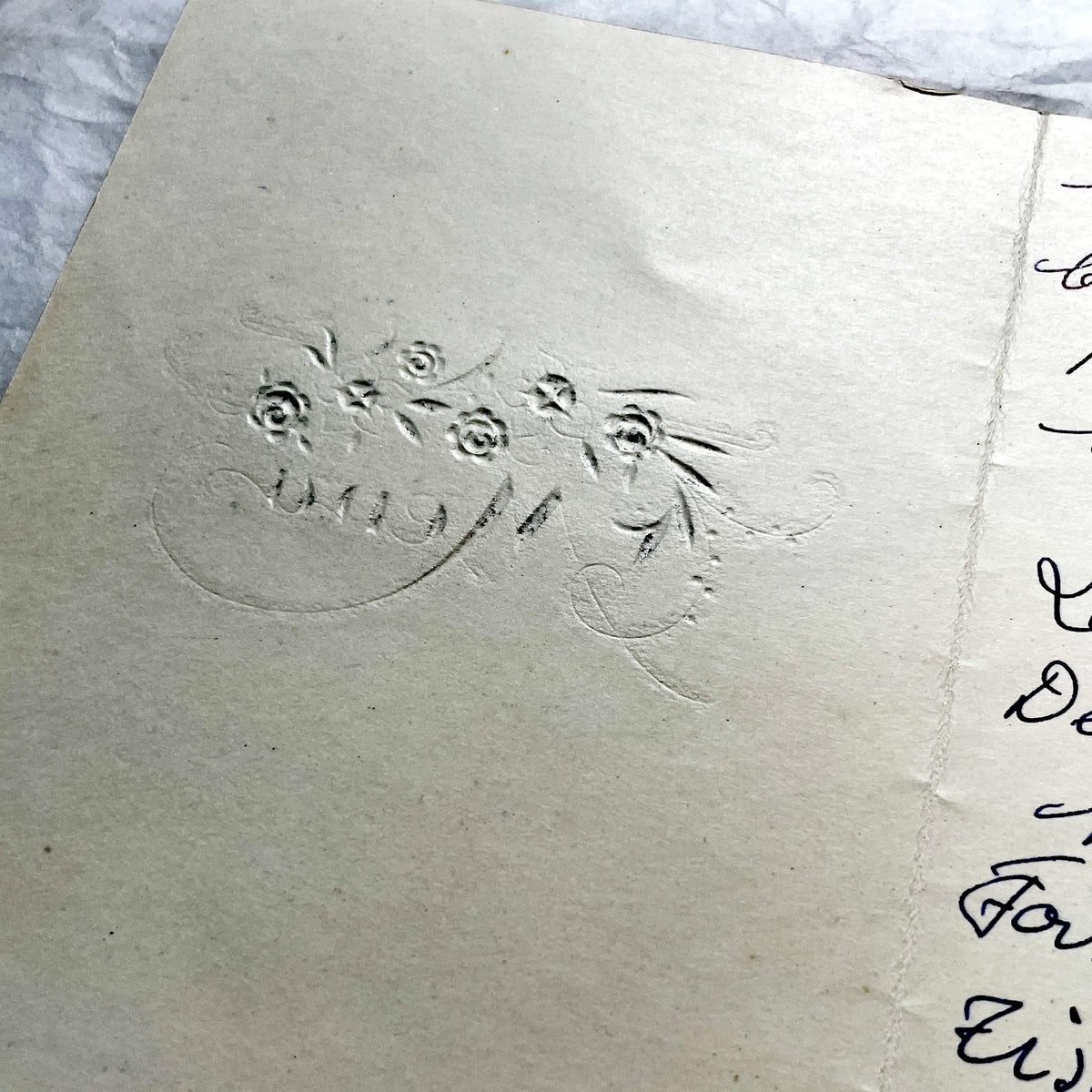 1950s - Vintage French Dinner Menu - Embossed Silver Foil Floral Design - Handwritten Gourmet Dining Card - Mid-Century Culinary Ephemera