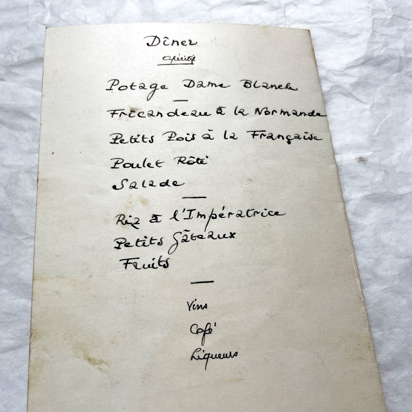 1950s - Vintage French Wedding Menu - Gilded Calligraphy - Handwritten Cuisine Delights - Marriage Celebration Memento