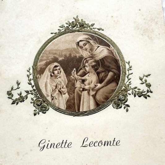 1950s - Vintage French First Communion Menu Card - Religious Art - Souvenir - Post-War French Cuisine - Antique Ephemera