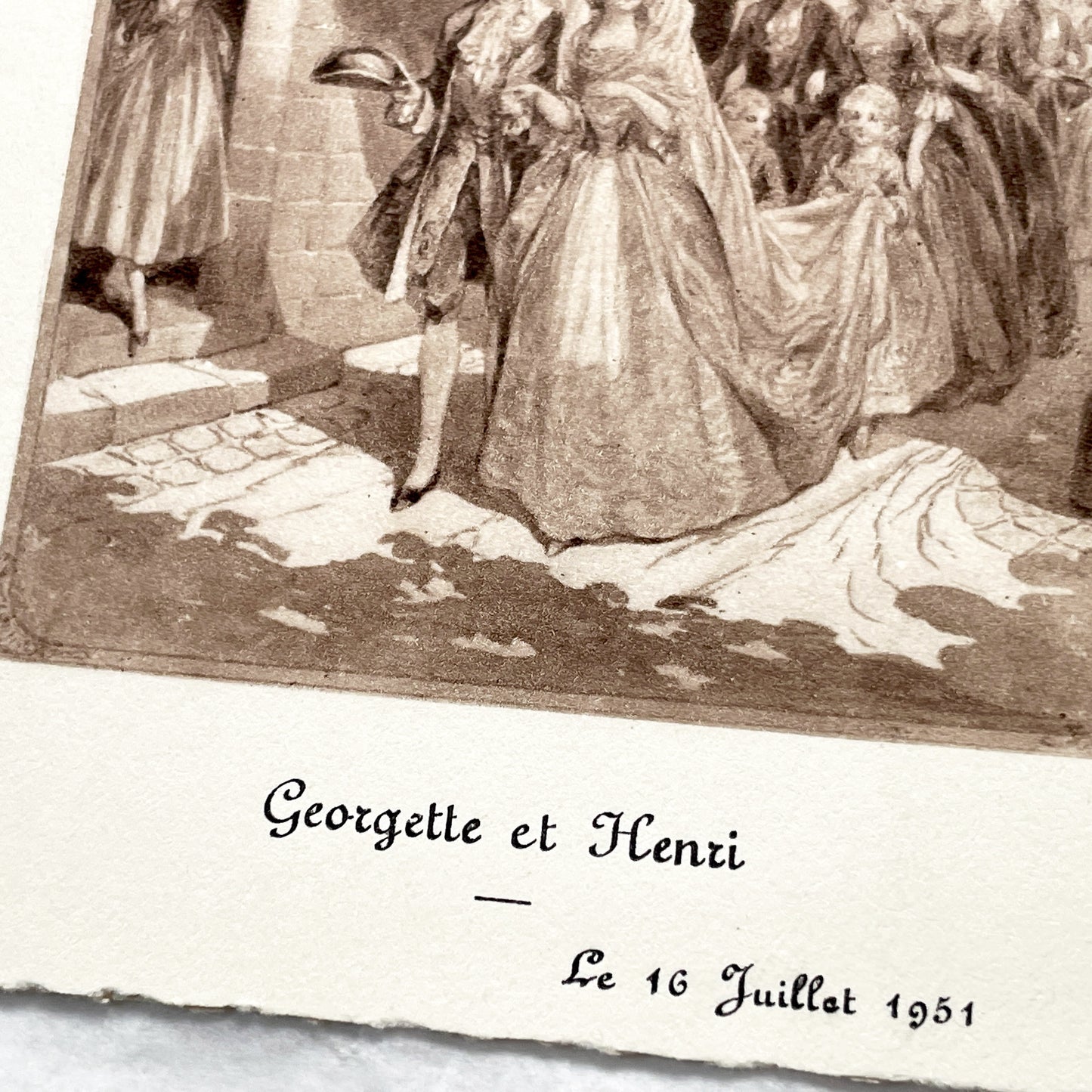1950s - Vintage French Wedding Menu - 1951 Marriage Celebration - Elegant Illustration - Flers Imprint - Culinary History