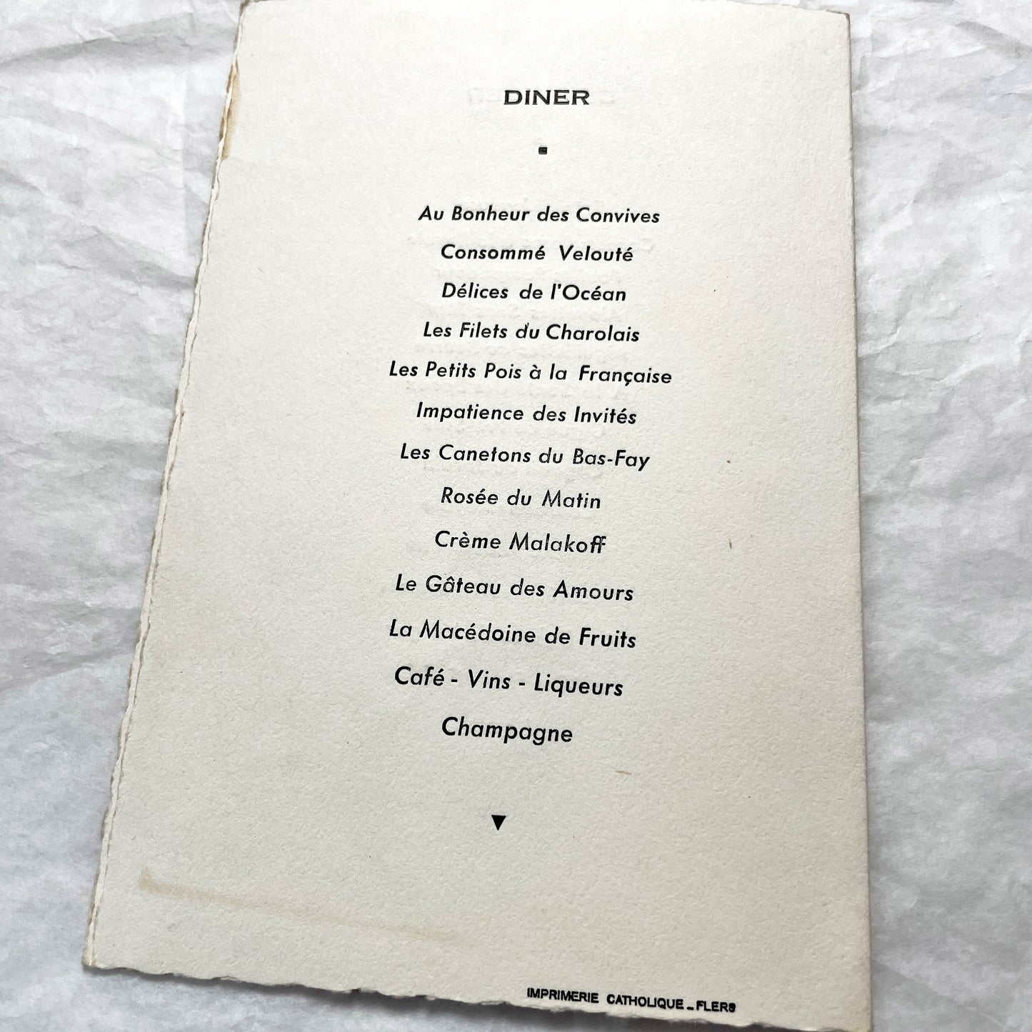 1950s - Vintage French Wedding Menu - 1951 Marriage Celebration - Elegant Illustration - Flers Imprint - Culinary History