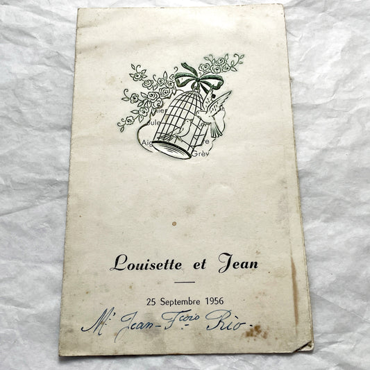 1950s - Two Vintage French Wedding Menus - Collectible Mid-Century Bridal Ephemera - Set of Two Antique Ceremony Documents