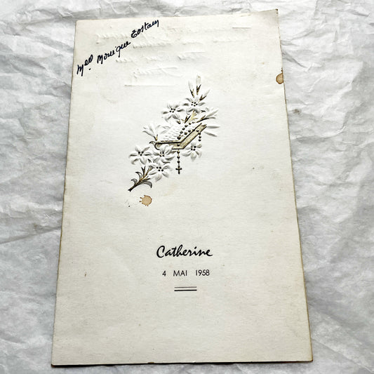 1950s - Two Vintage French Religious Celebration Menu - First Communion - Elegant Embossed Design - Dinner And Lunch Dishes