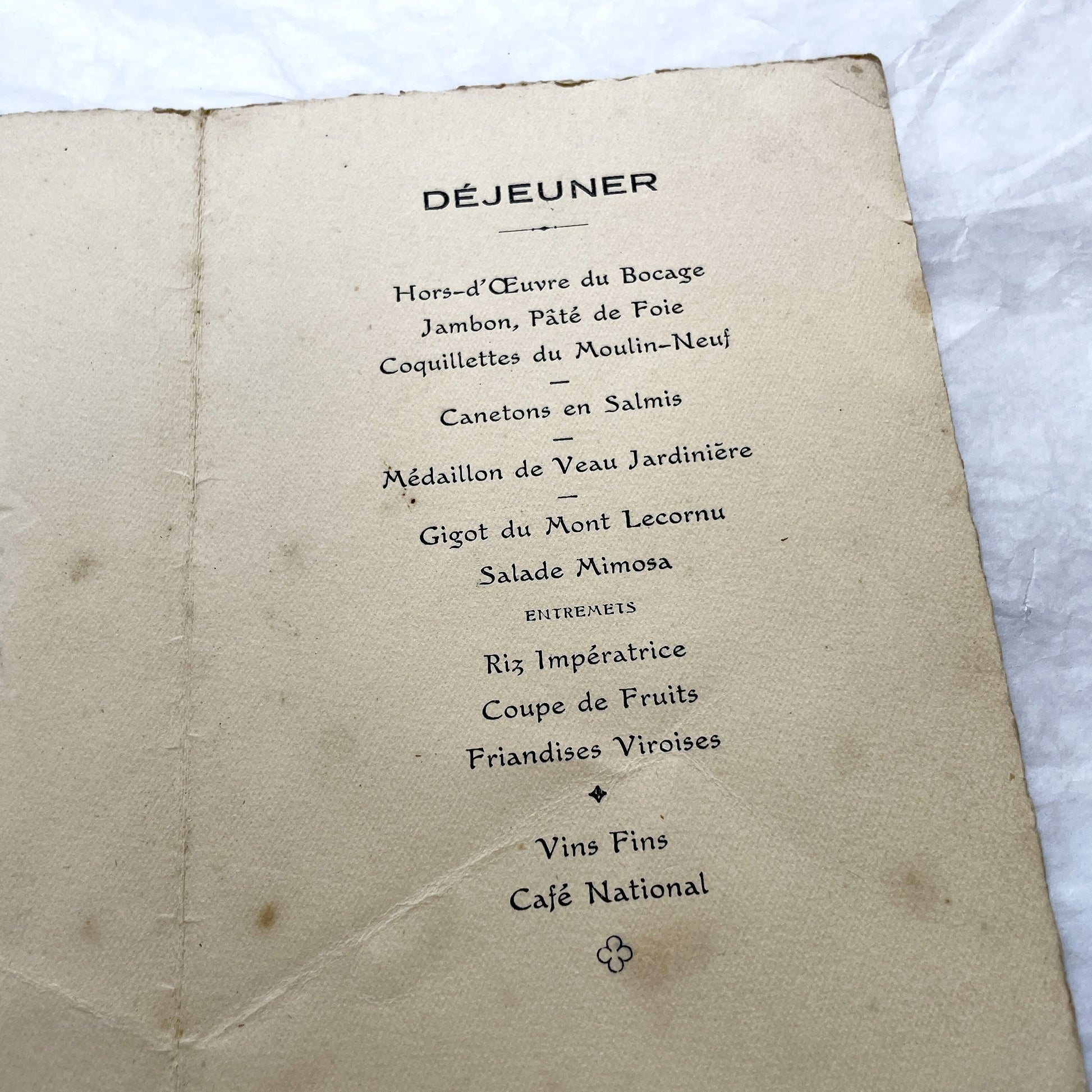 1940s - Vintage French Wedding Menu - Post WWII Marriage Dinner - Marie-Thérèse & Charles Marriage - Embossed Floral Cover - 18 August 1945