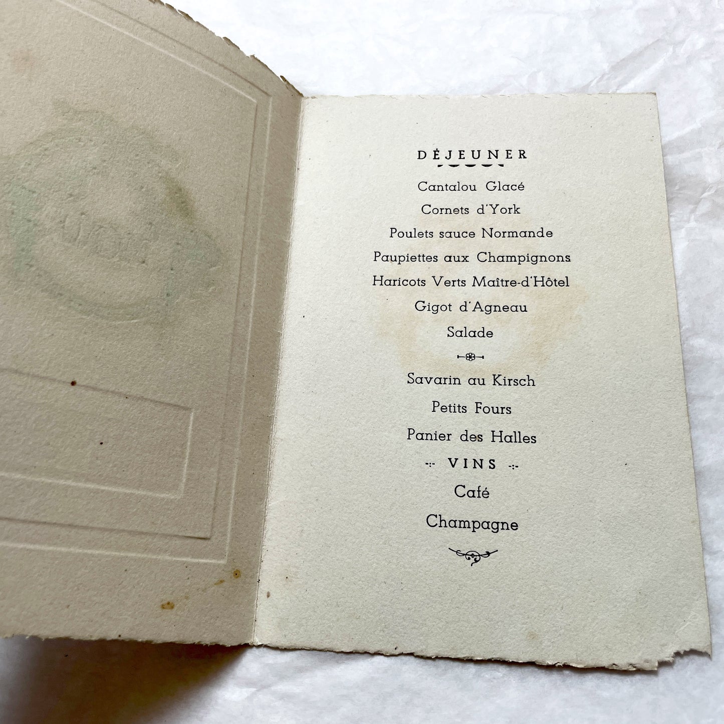 1940s - Vintage French Menu Card - Marthe and Daniel Wedding Reception Meal - September 8, 1947 - Antique Paper Ephemera Collectible