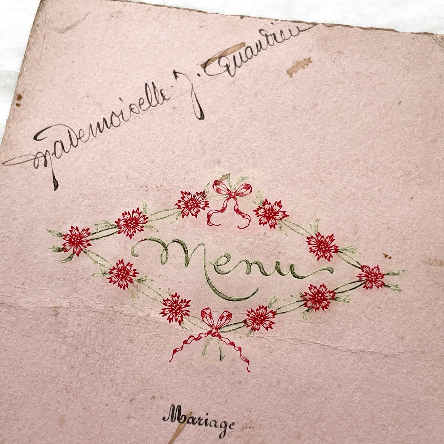 1940s - Vintage French Wedding Menu - 1942 Marriage Program - Historical Paper Ephemera - Robert and Solange Celebration Keepsake