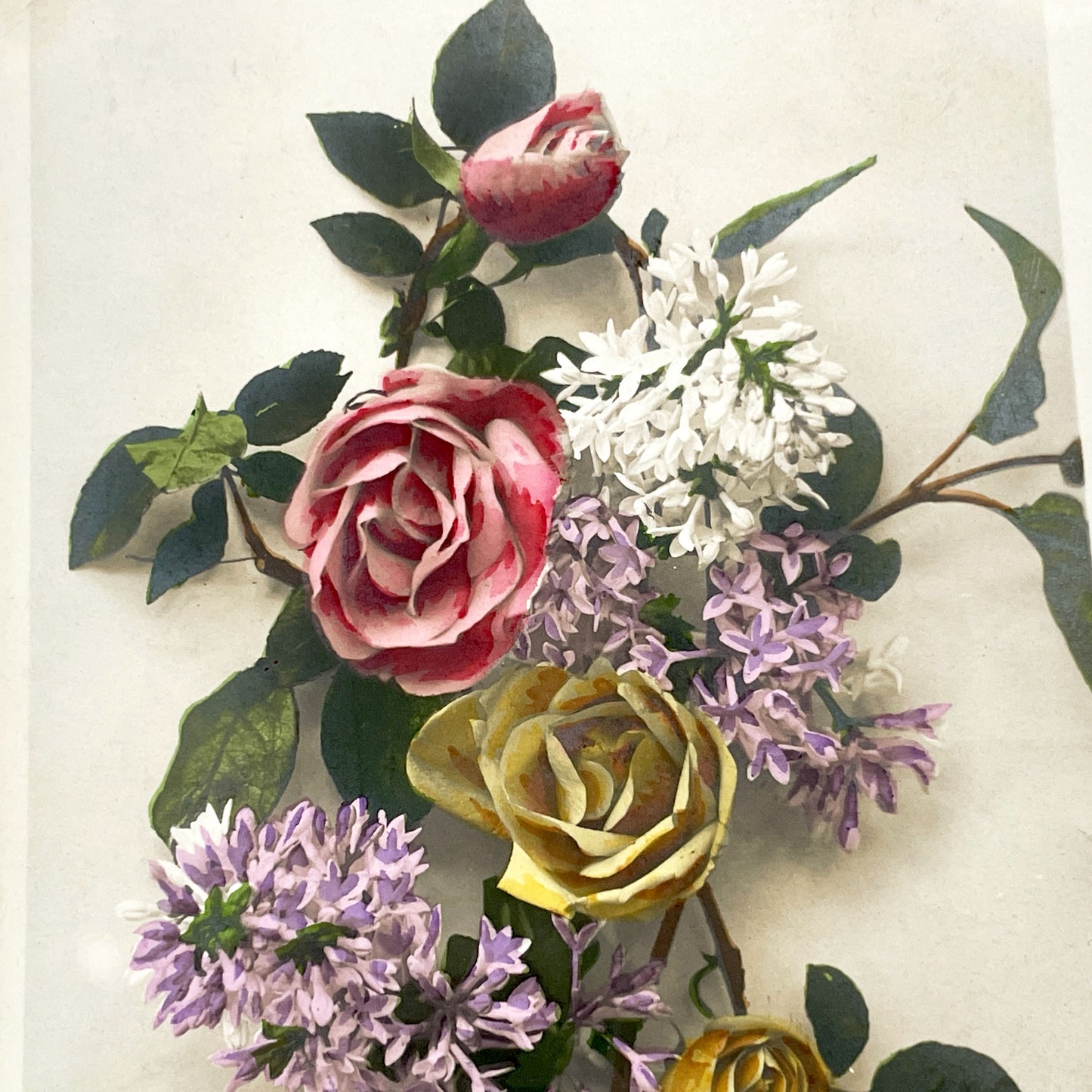 1900s - French Floral Postcard - Roses and Lilacs Bouquet - Vintage Flower Greeting Card - Ephemera Art Print - Bonnet Phot.