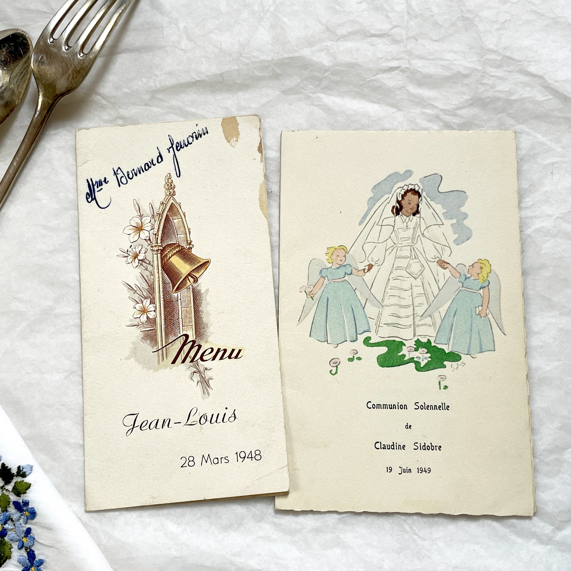 1940s - Vintage French Menu Cards - Elegant Dining Ephemera - Post-War Celebration Memorabilia - Collectible European Printables