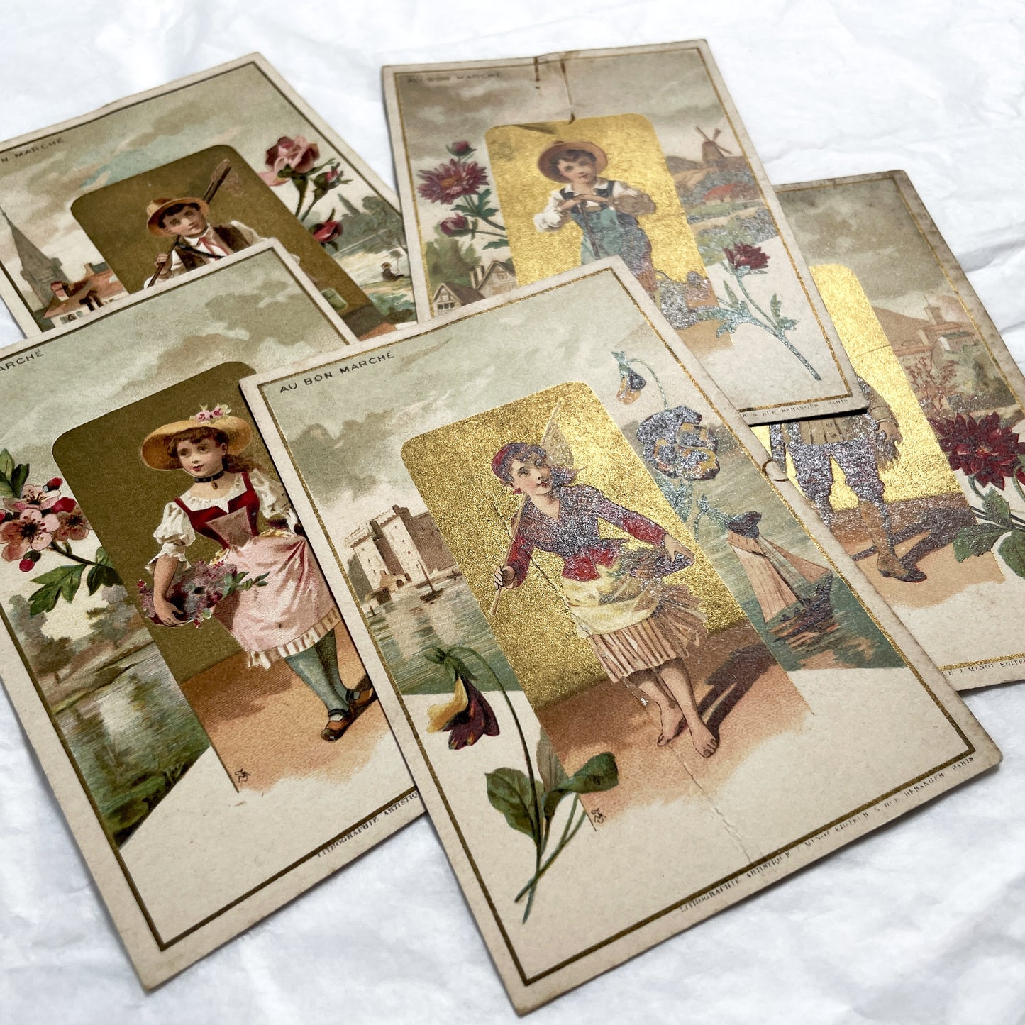 Late 19th - Au Bon Marché Parisian Advertising Cards - Vintage French Chromos - Store Trade Collection - Antique Art Prints - Paris Retail