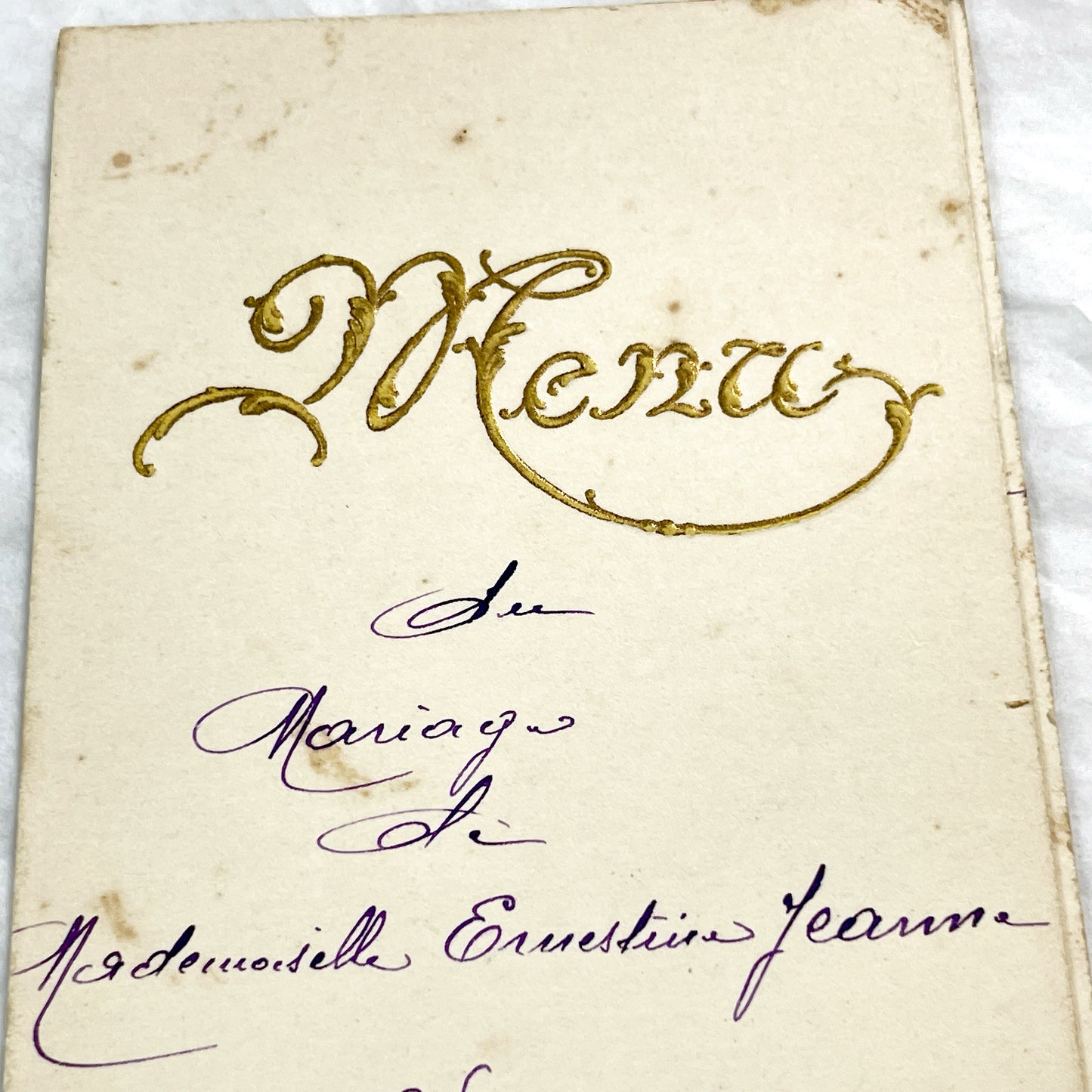 1930s - Authentic 1939 French Wedding Menu - Dejeuner - Diner - Handwritten Menu - Gilded Vintage Ephemera - Culinary History
