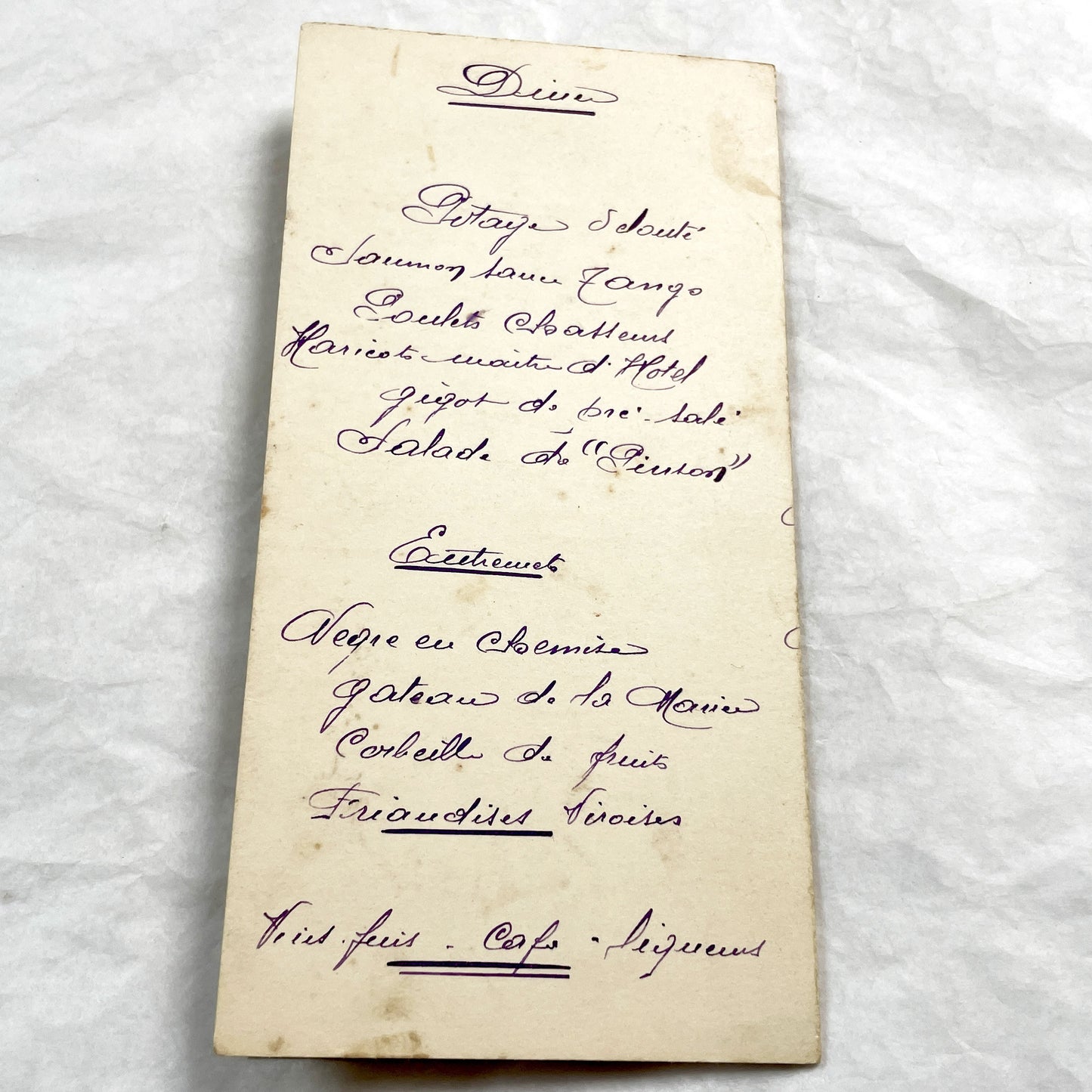 1930s - Authentic 1939 French Wedding Menu - Dejeuner - Diner - Handwritten Menu - Gilded Vintage Ephemera - Culinary History