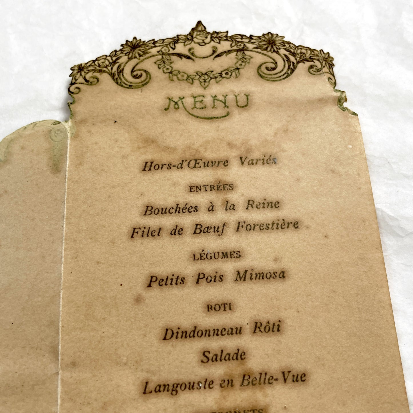 1920s - Vintage French Dinner Menu - Ornate Art Nouveau Floral Design - 1927 Document - Elegant Cuisine - France Collectible