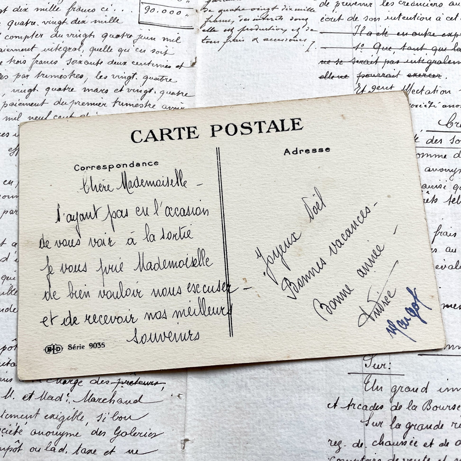 1900s - Antique French New Year Postcard - Mistletoe Design - Vintage Landscape Vignette - Handwritten Document Ephemera