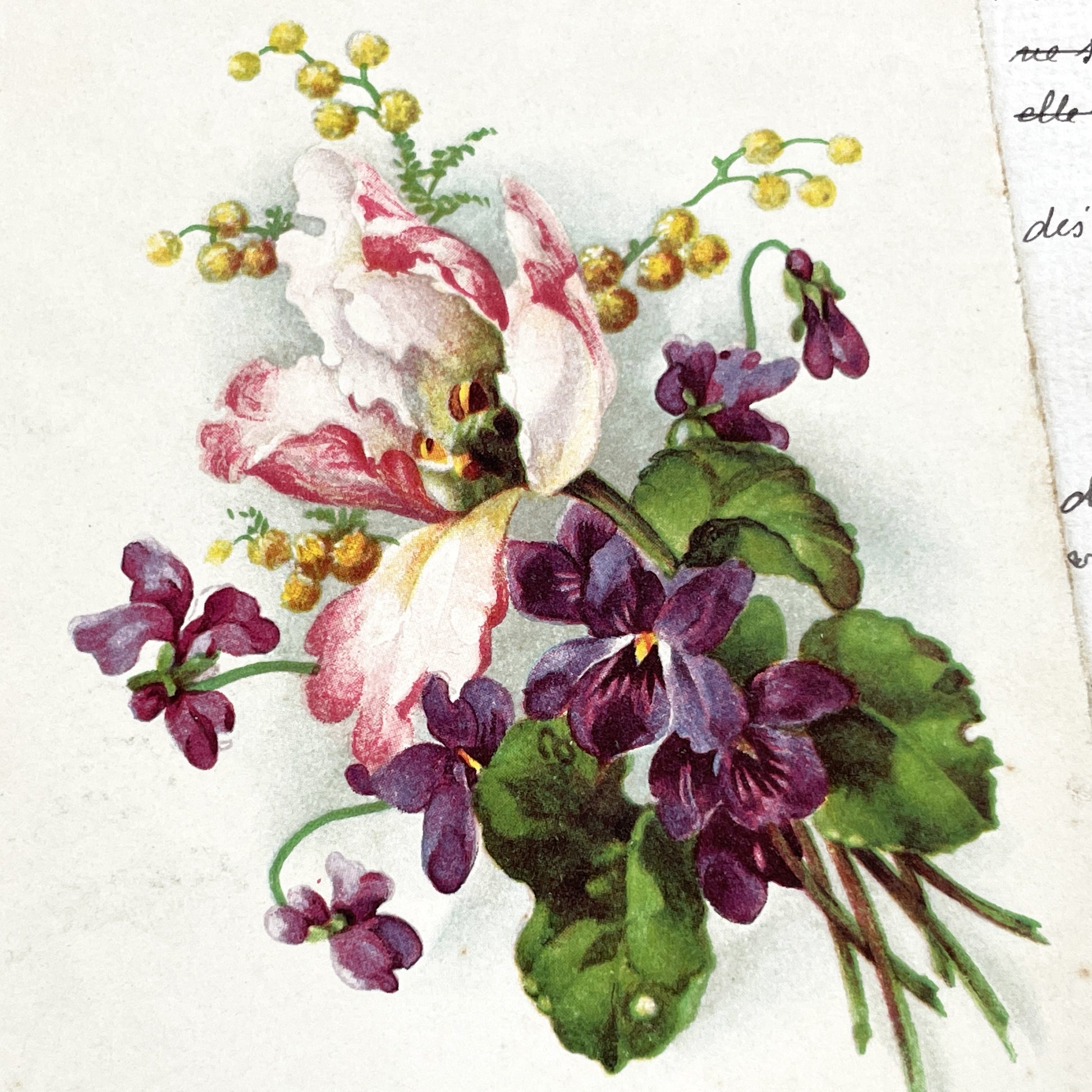 1920s - Vintage French Religious Postcard - Floral Christian Scripture Print - James 5:16 - Antique Ephemera Collectible Artwork