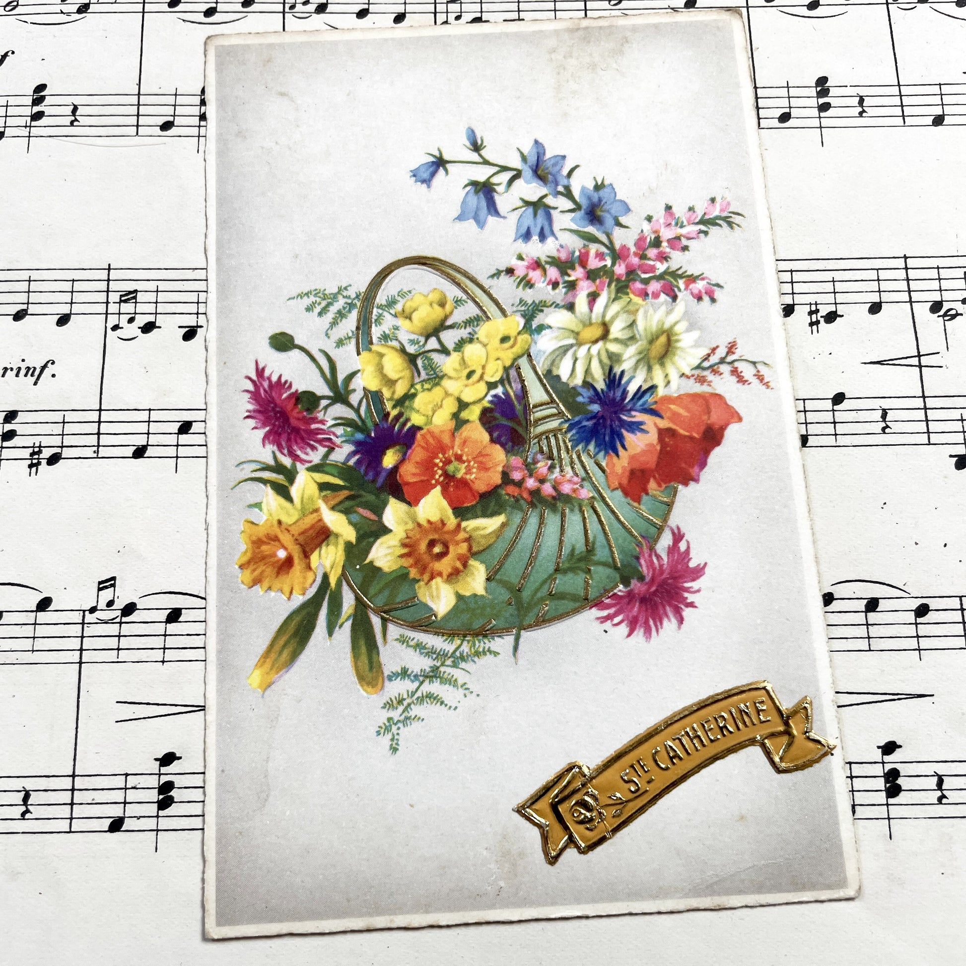 1950s - Three French Flowers Postcards - Sainte Catherine Card - Floral Art Prints - Ephemera Collectible