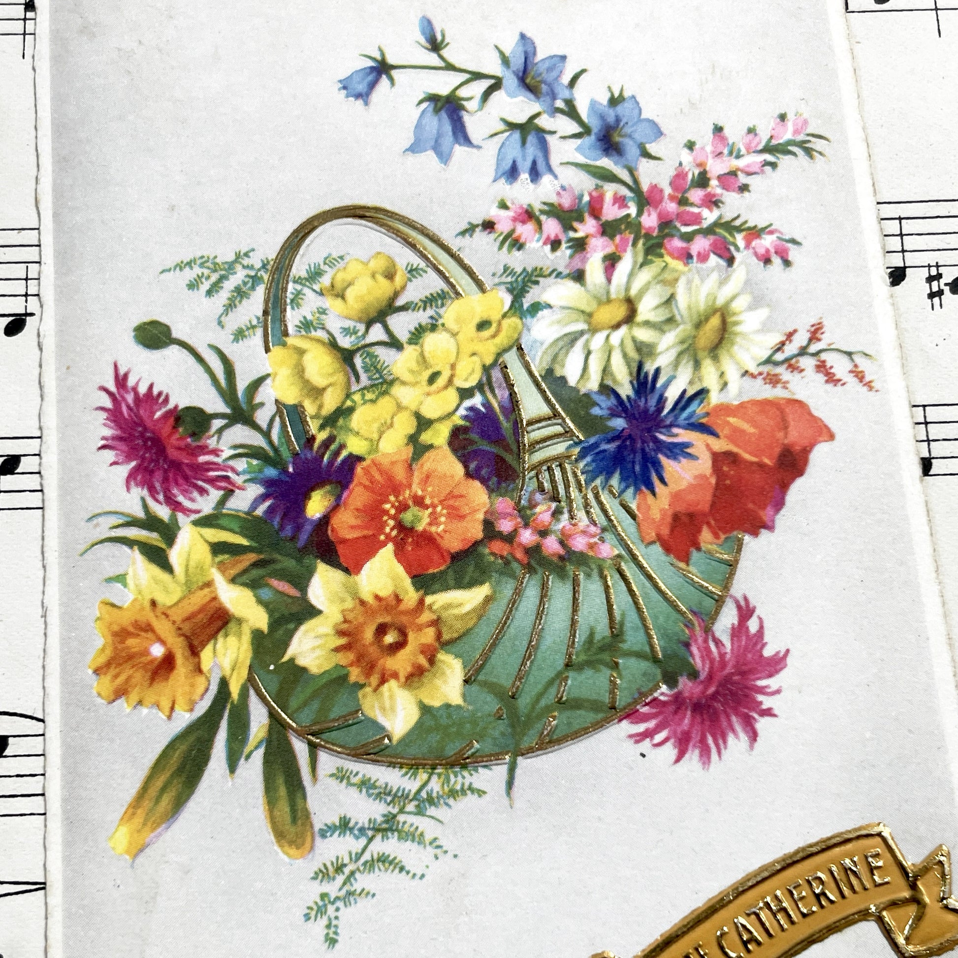 1950s - Three French Flowers Postcards - Sainte Catherine Card - Floral Art Prints - Ephemera Collectible