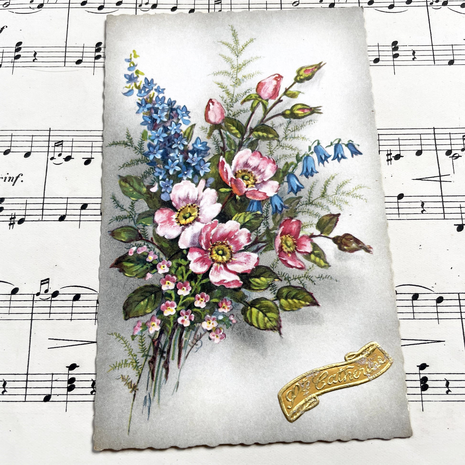 1950s - Three French Flowers Postcards - Sainte Catherine Card - Floral Art Prints - Ephemera Collectible