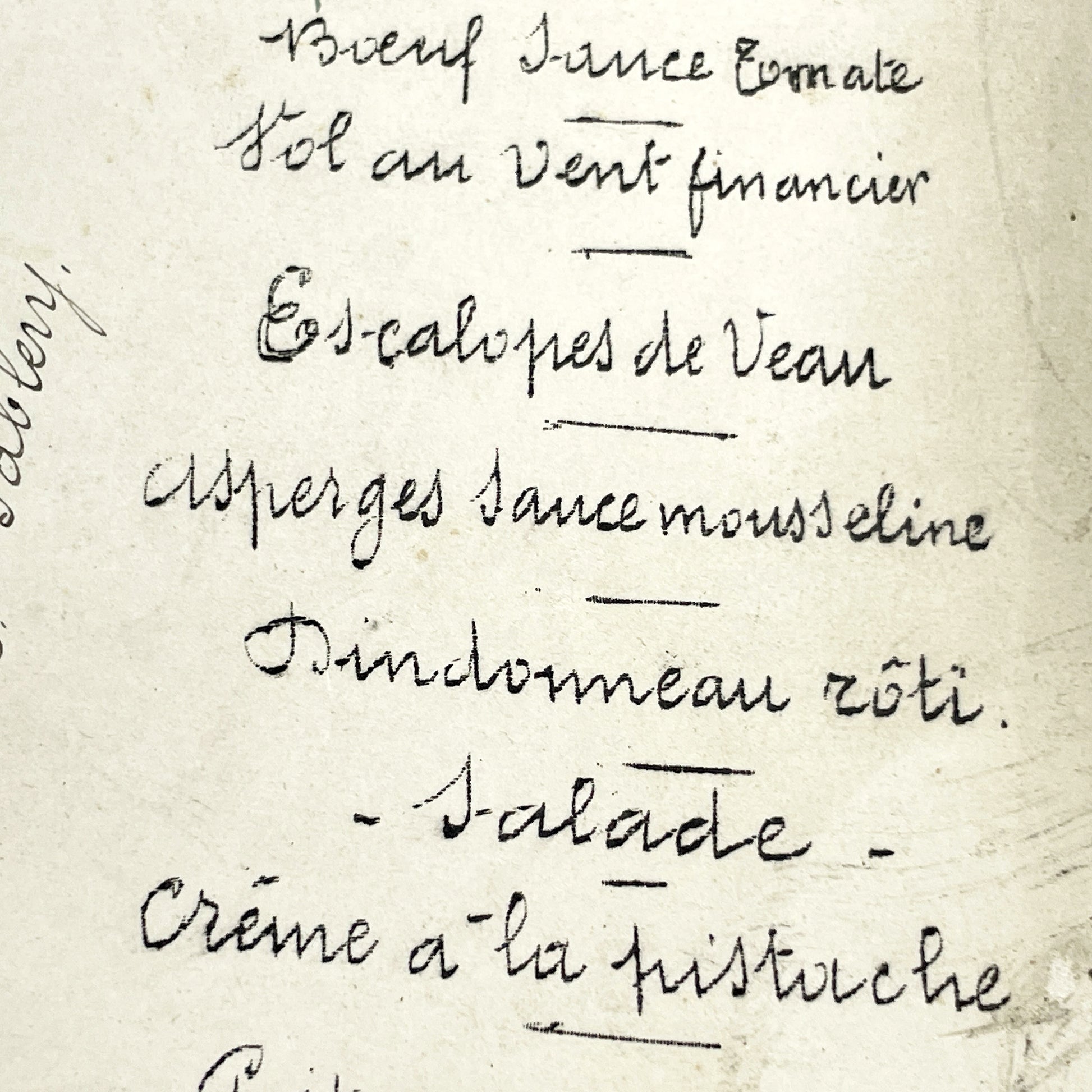 1910s - Vintage Handwritten Menu Card from June 1916 - French Culinary History - Elegant Formal Dining Event - World War One Era Document.